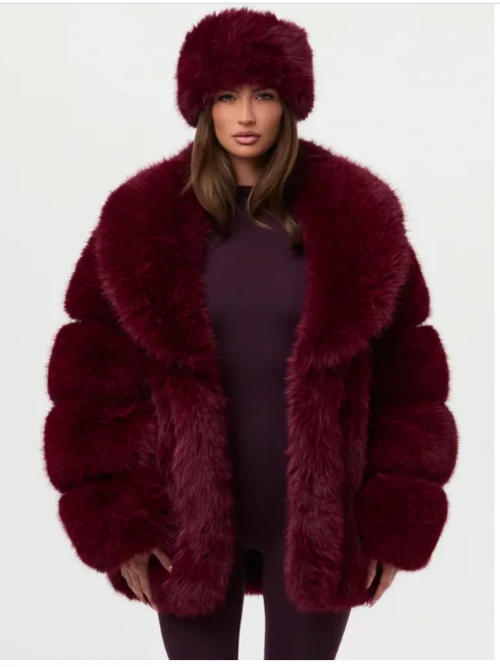 ♥️ Naked Wardrobe Faux Mink Burgundy Over sized Coat Fake Fur Wine Winter Jacket